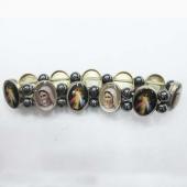 Hematite Beads and Alloy Spacer Religious Bracelet 7.8inch